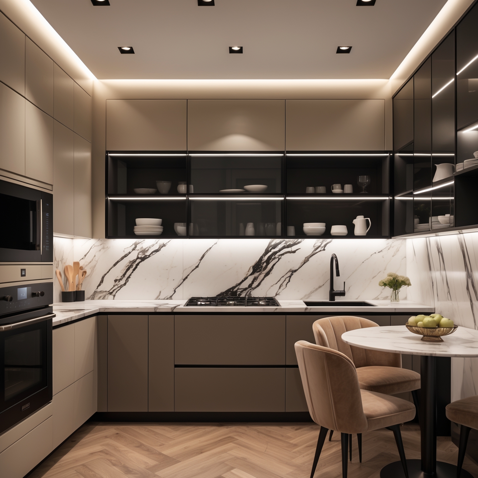 U-образная кухня в стиле luxury minimalism