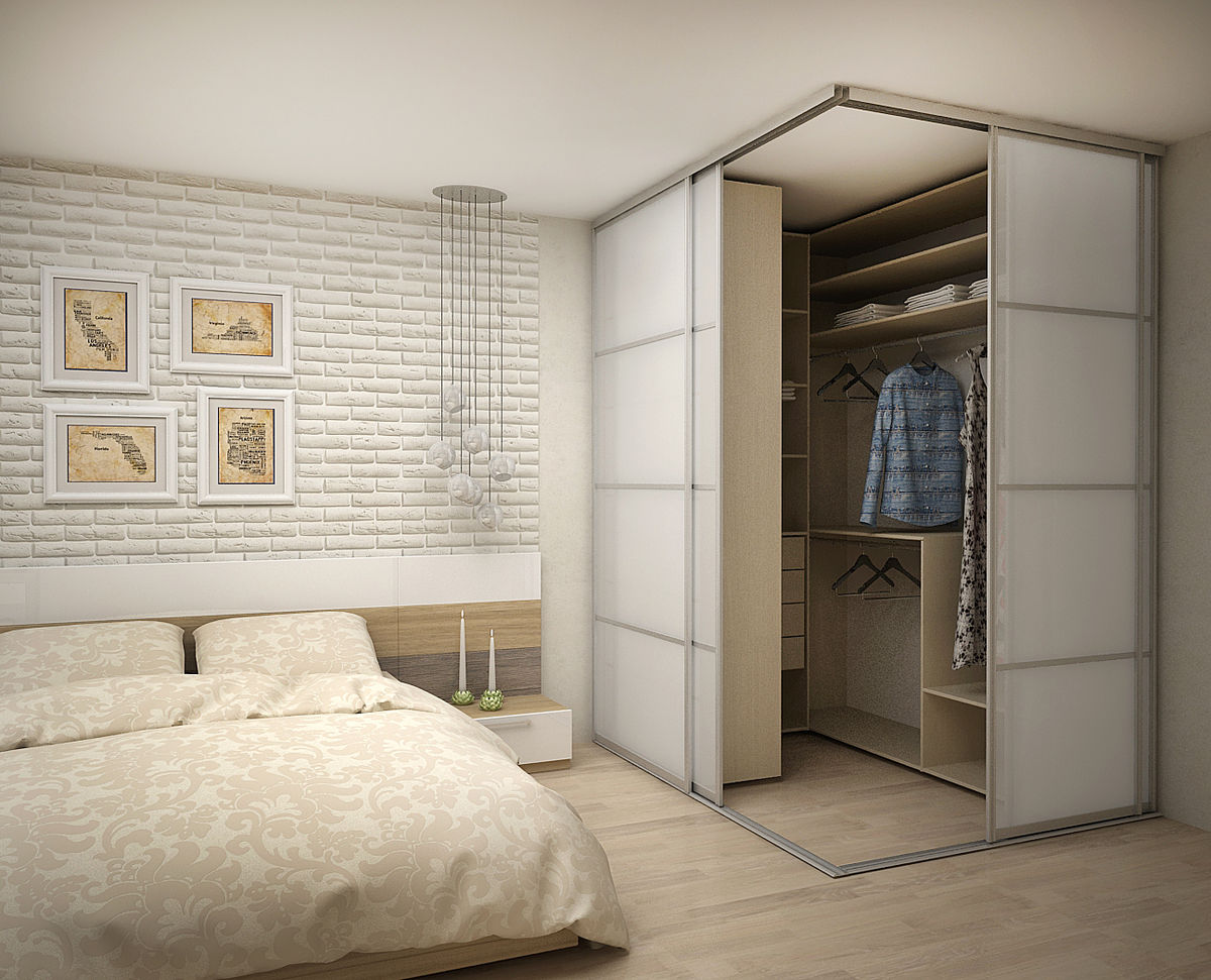 Угловой гардеробный шкаф с дверями «купе» в спальню CS243