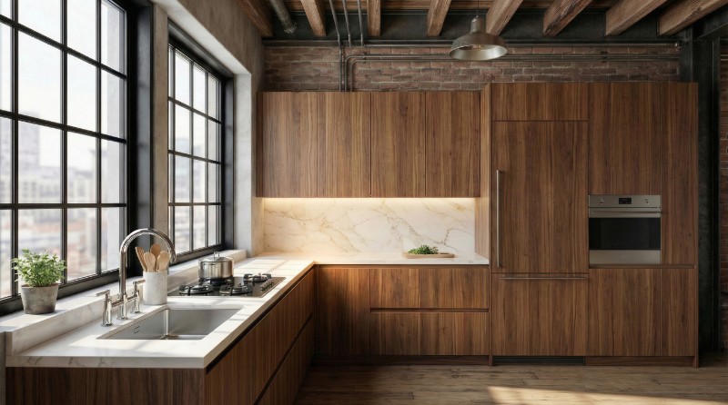 Угловая кухня в стиле лофт