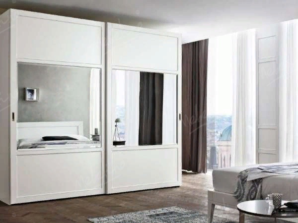 Белый корпусной шкаф-купе для спальни с зеркалами PC294