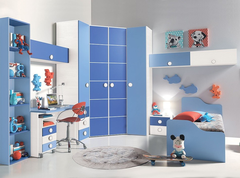 Бело-голубая оригинальная мебель для комнаты мальчика Md321