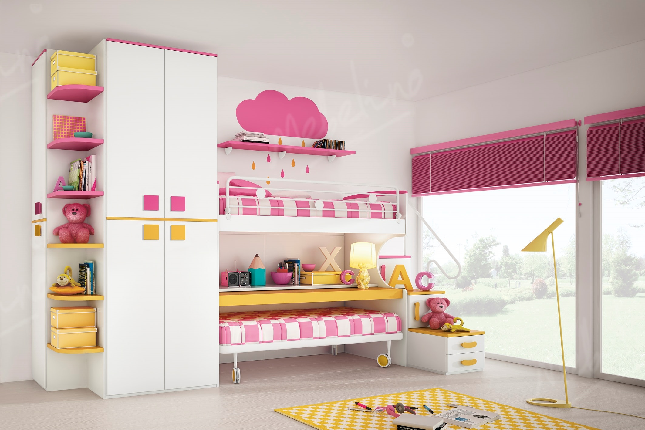 Белая мебель с розовыми и желтыми вставками Md154