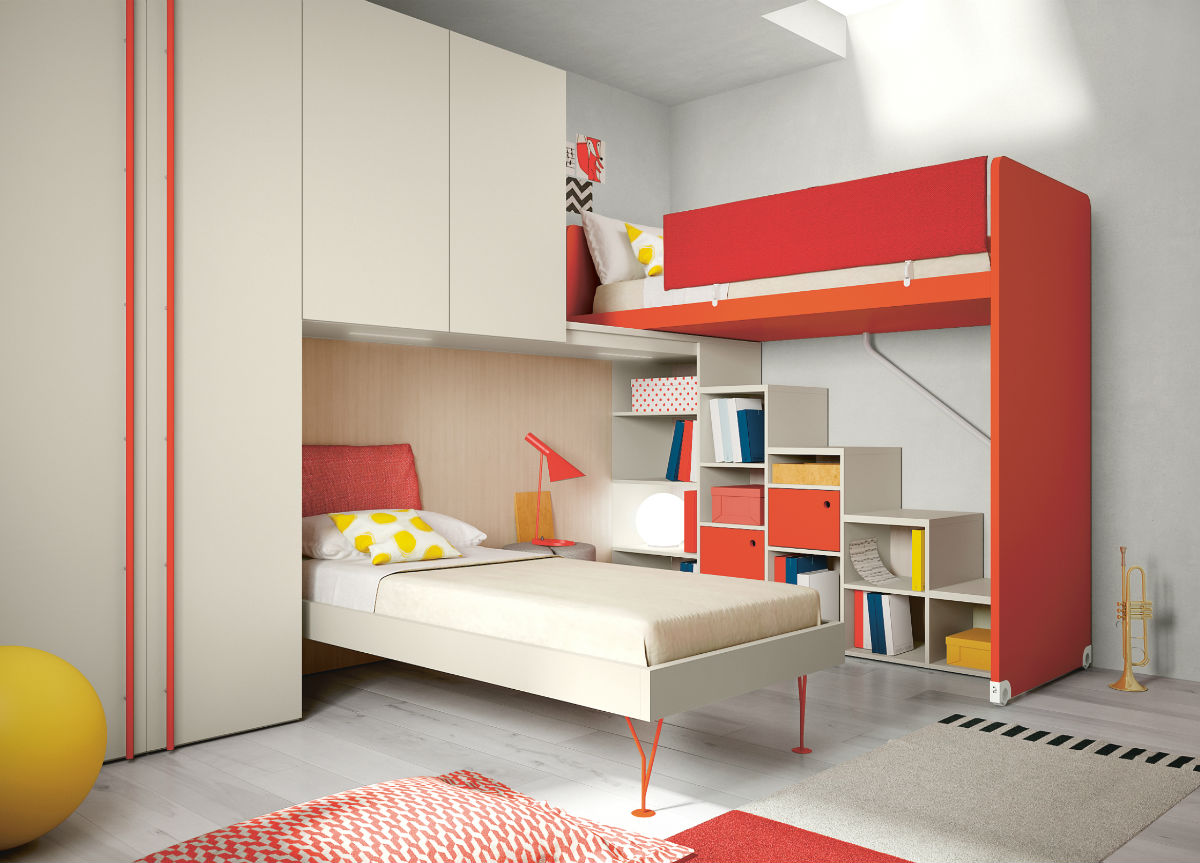 Комплект мебели для детской комнаты в современном стиле, глянцевый шкаф, Md308