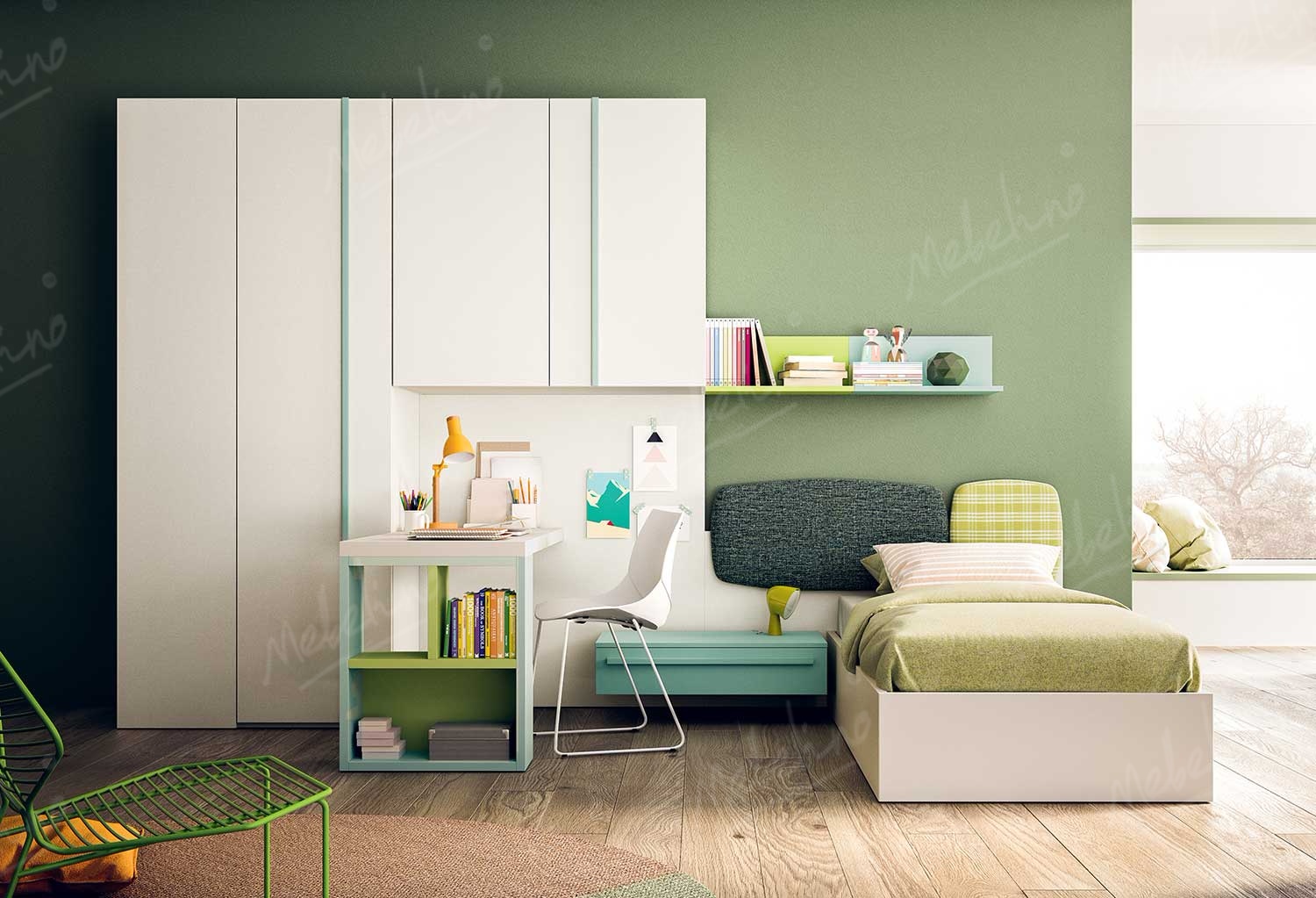 Мебель для детской комнаты в бело-зеленых цветах Md200