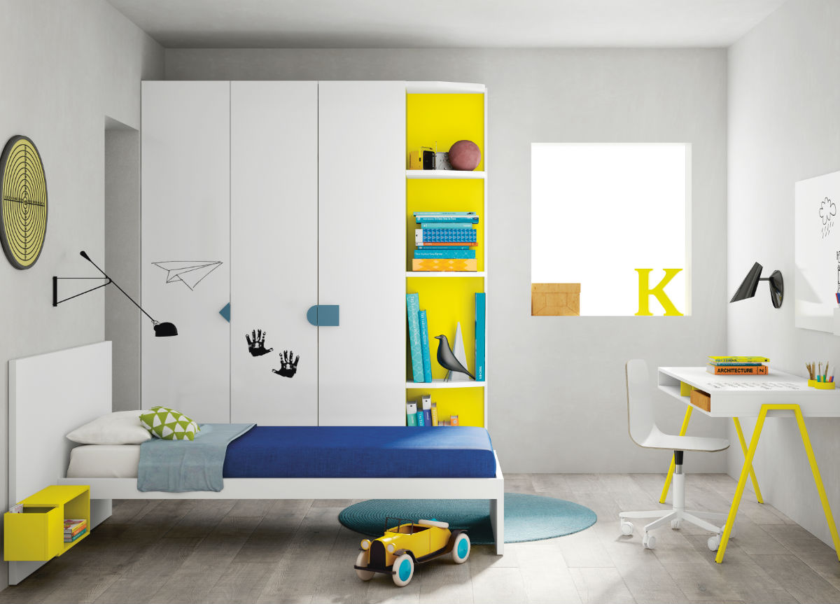 Красочная детская комната с кроватью, шкафом, столом Md303