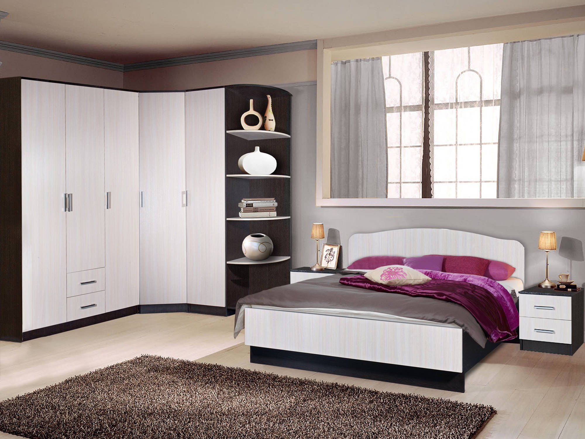 Белый распашной шкаф в спальню, мдф-эмаль, шпон, дсп, арт CS242