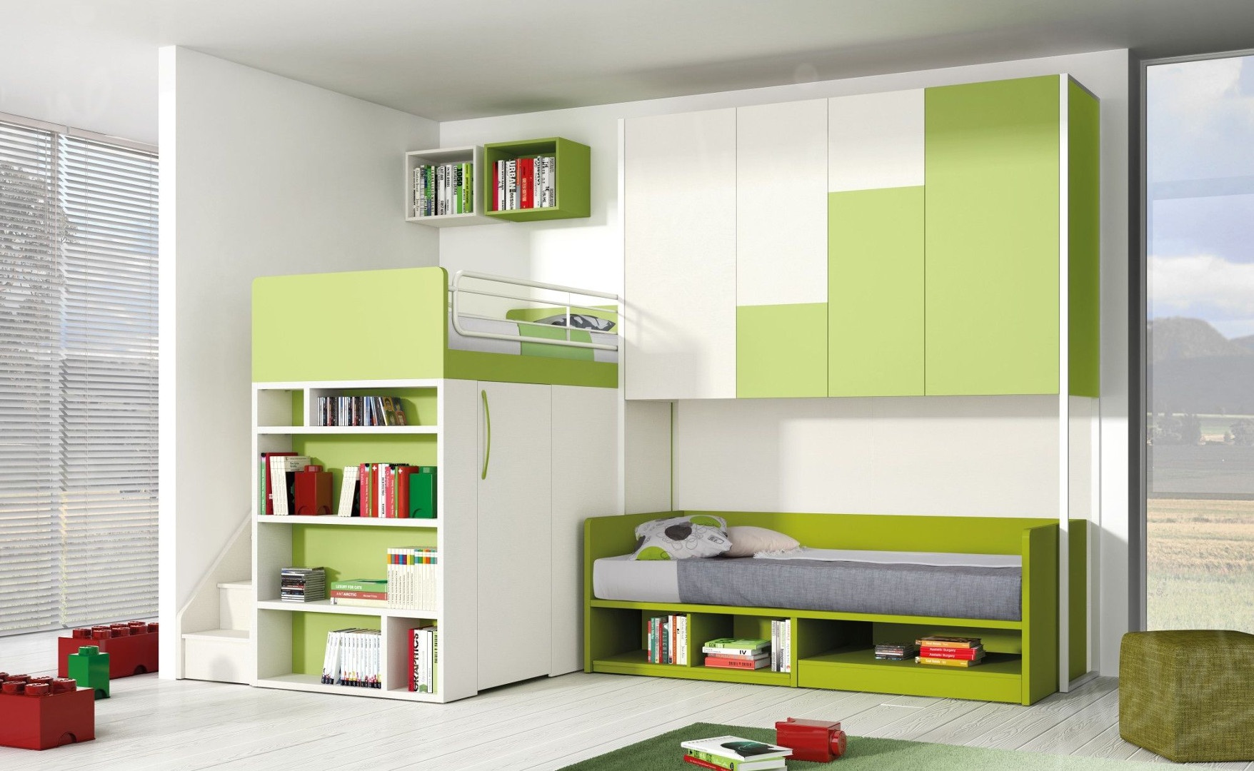 Мебель для детской комнаты в бело-зеленых оттенках Md174