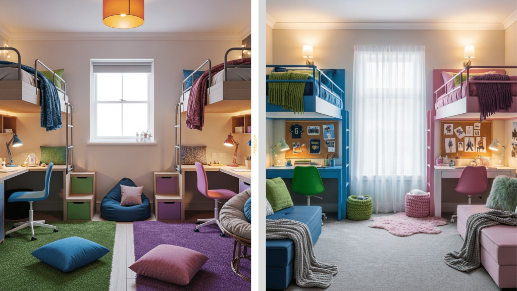 Угловое зонирование в комнате подростков разных полов Угловое зонирование в комнате подростков разных полов
