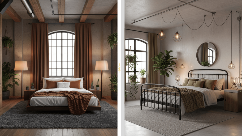 Правильная цветовая гамма в спальне лофт