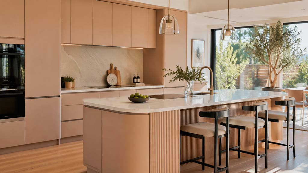 Современная минималистская кухня с островным оформлением