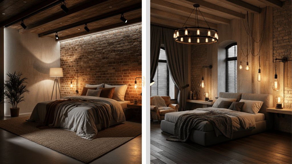 Освещение спальни в стиле лофт