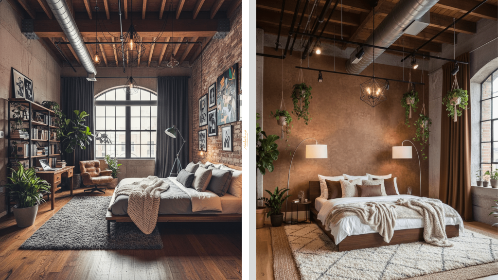 Индустриальная эстетика в спальне лофт