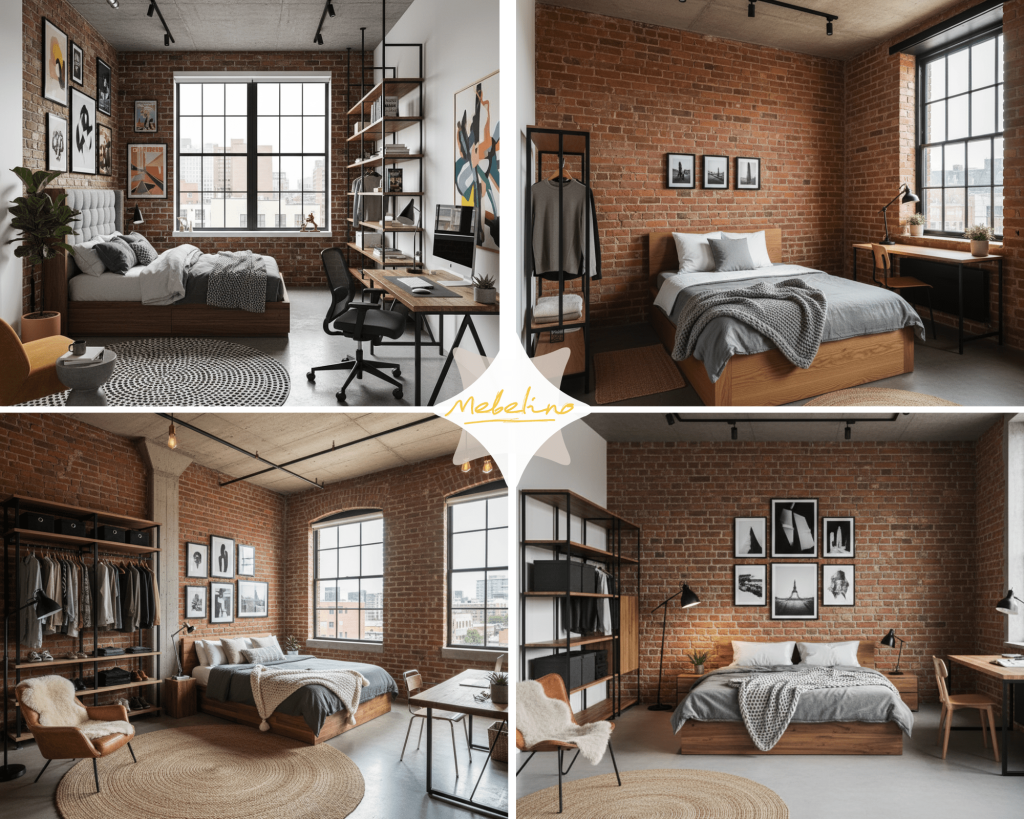 Уютная спальня в стиле лофт