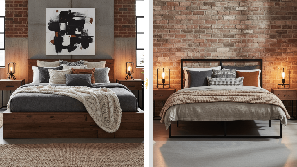 Кровать в спальне лофт