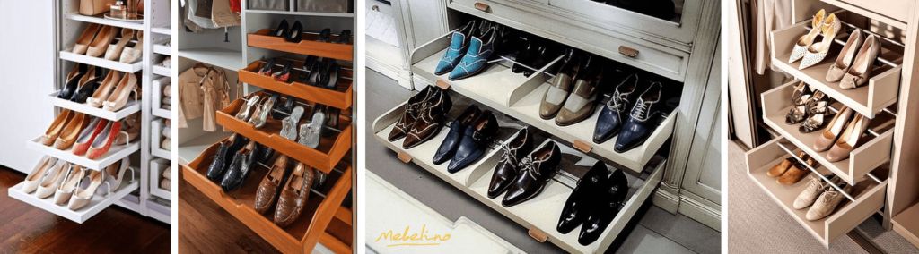 Наполнение шкафа: выкатные полки для обуви