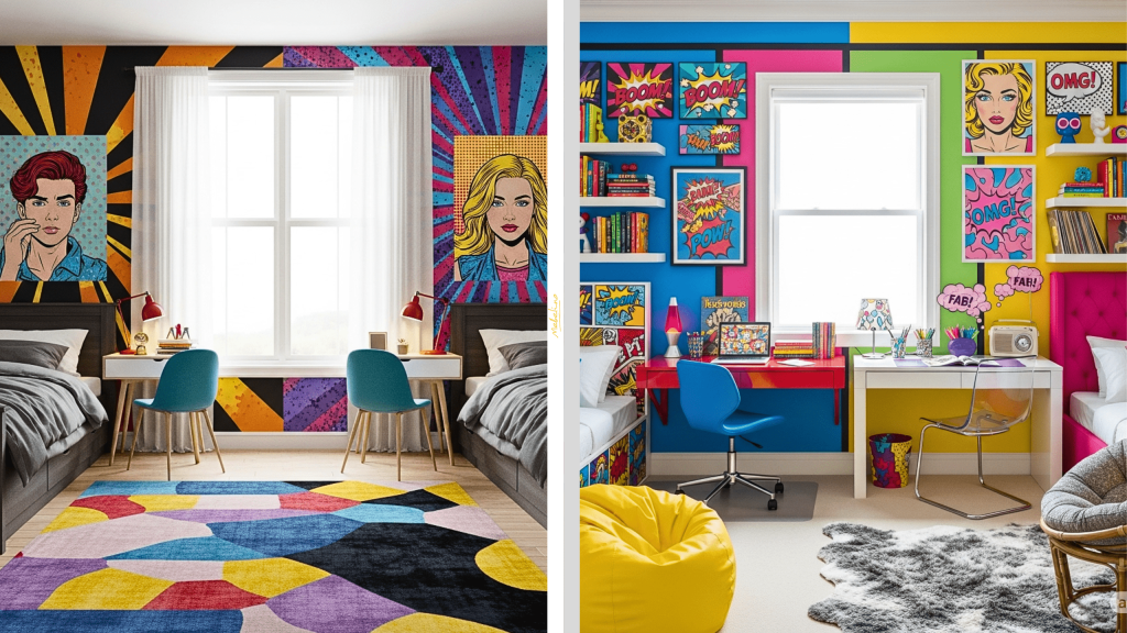 Пример обустройства комнаты двух разнополых подростков в стиле поп-арт
