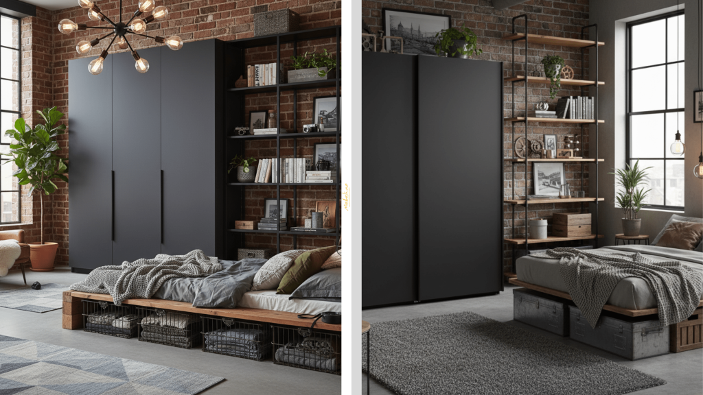Системы хранения в спальне лофт