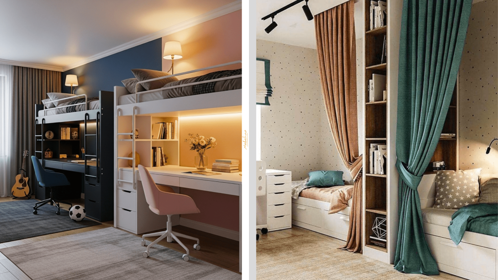 Линейное зонирование в комнате брата и сестры Линейное зонирование в комнате брата и сестры