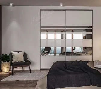 Встроенный высокий шкаф-купе с зеркальными полосами D324