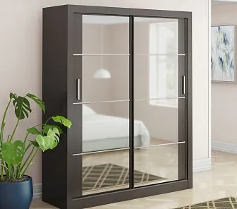 Распашной двухдверный маленький шкаф с зеркальными дверями со шпросами SM 582