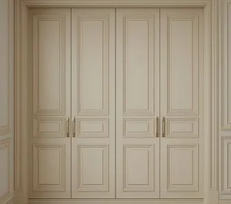 Встроенный шкаф с классическими распашными дверцами в кремовом оттенке