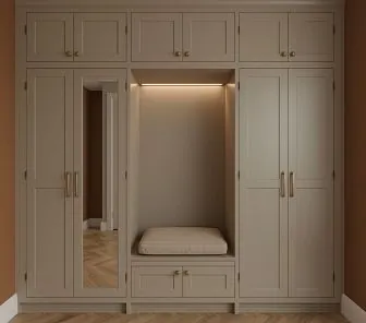Прихожий шкаф с сиденьем, зеркалом и подсветкой