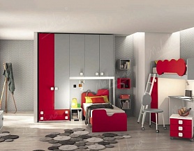 Яркая мебель для детской в красном цвете с «кабинетом», PC493