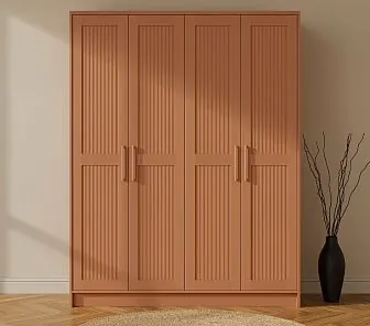 Современный распашной шкаф в цвете терракота с фрезеровкой