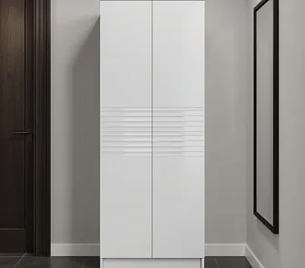 Компактный шкаф для обуви в белой глянцевой эмали с рельефными акцентами