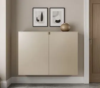 Навесной шкаф для обуви в сатиновом бежевом оттенке