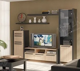 Гостиная с высоким комодом, витриной и тумбой PC384