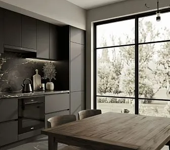 Прямая элитная кухня черного цвета