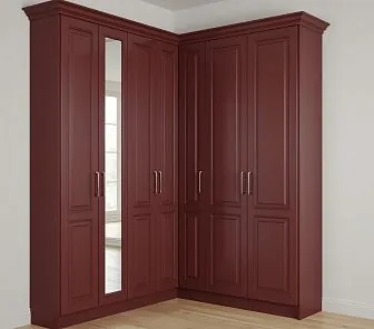 Стильный угловой шкаф в насыщенном бордовом цвете