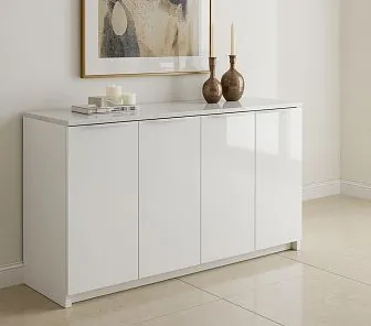 Современная тумба для обуви в глянцевом цвете айвори с каменной столешницей