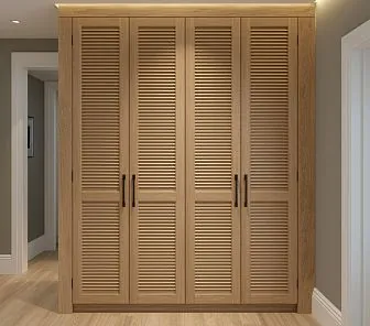 Стильный встроенный шкаф из натурального дуба с жалюзийными дверцами