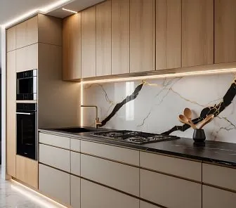 Прямая кухня с элементами премиум