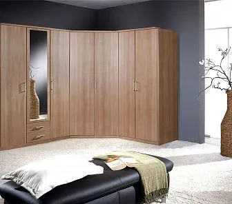 Угловой гардеробный шкаф с наружными ящиками и зеркалом CS273