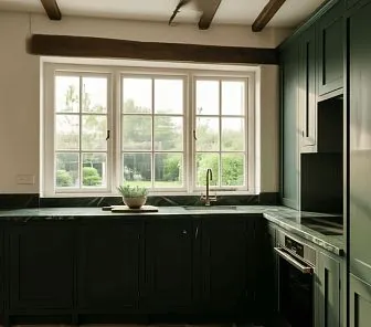 Премиальная зеленая угловая кухня