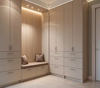 Прихожая-гардероб с интегрированной зоной для сидения