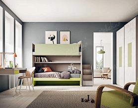 Комната для подростков с двухъярусной кроватью и рабочей зоной  Md196