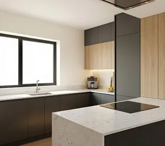 Современная П образная кухня с полуостровом