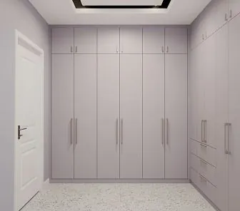 Встроенный угловой шкаф в нежном матовом оттенке лавандово-серого