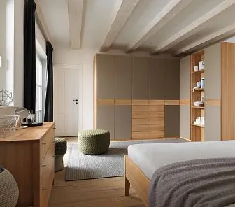 Угловой распашной шкаф с открытыми полками RF27