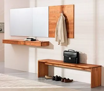 Тонкая подвесная консоль и лавка из массива дерева Е199