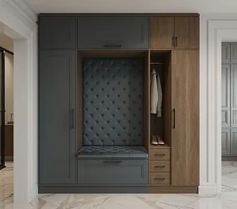 Встроенный шкаф для прихожей с мягкой зоной в стиле