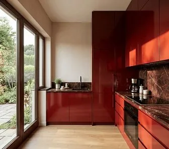 Угловая красная кухня премиум класса