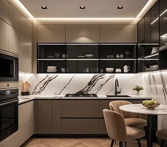 U-образная кухня в стиле luxury minimalism