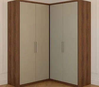 Современный L-образный угловой шкаф с контрастной отделкой