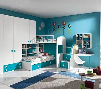 Двуцветная стенка с креативным декором для двух деток Md147