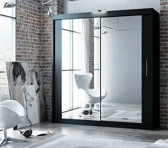 Модный черный шкаф-купе с зеркалами в полный рост SM 458